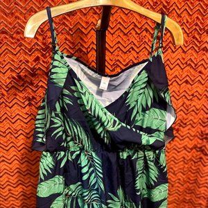 Green & Blue Palm Leaf Maxi With Slit